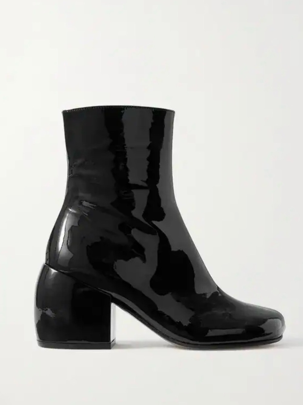 Dries Van Noten Glossy Black Patent Block Heel Ankle Boots